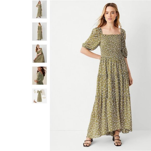 Floral Smocked Maxi Dress Ann Taylor 
